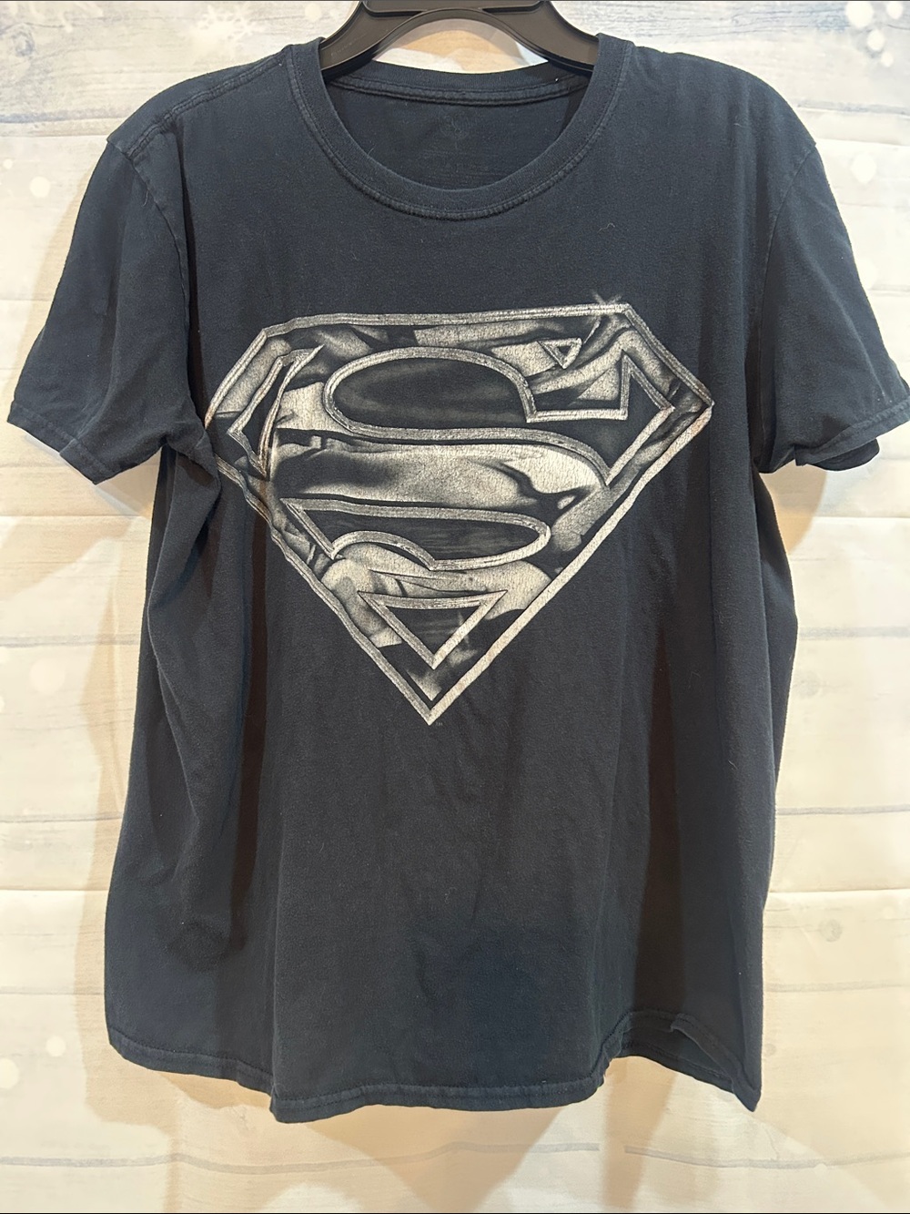 DC Comics Black T-Shirt with Silver Superman Crest